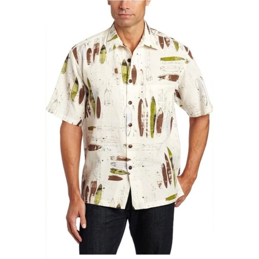 Kahala 1936 Mens L NWT Hawaiian Shirt Surfboard Print Rayon Linen Aloha Hawaii